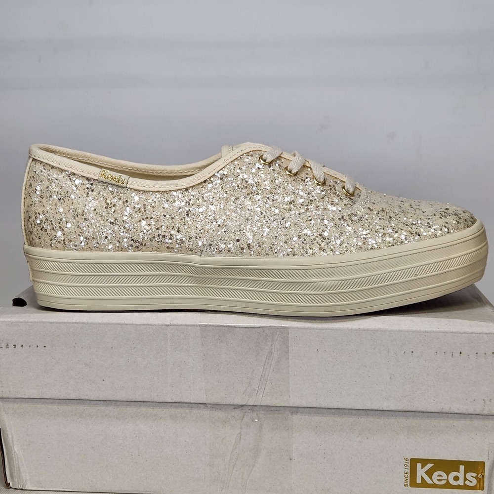 Keds The Platform Glitter Cream Sneakers WF67649 Womens Size 8 Champagne Gold